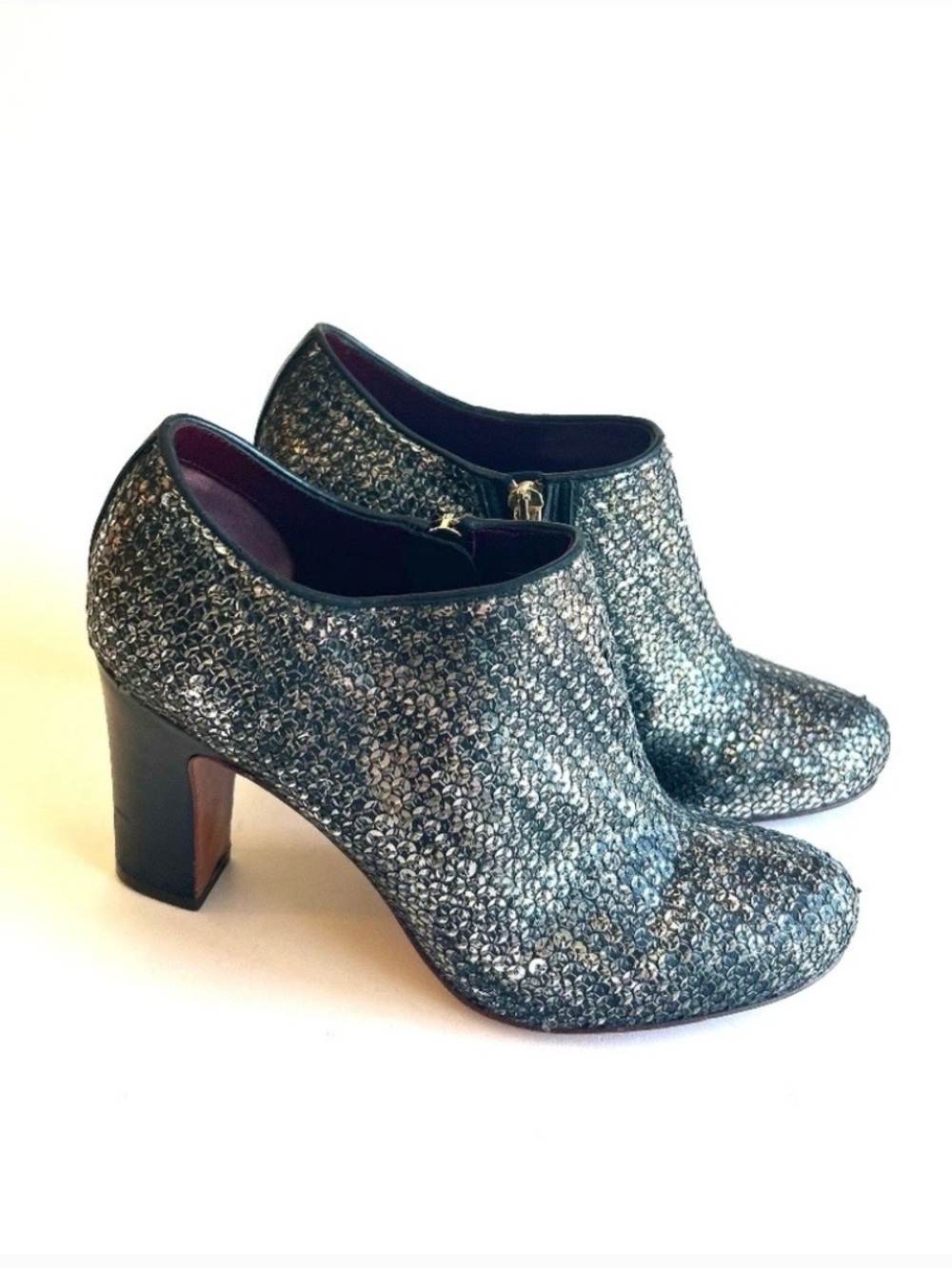 Marc by Marc Jakobs Black Silver Glitter Heeled Ankle Boots size EUR 38, US 7.5.
